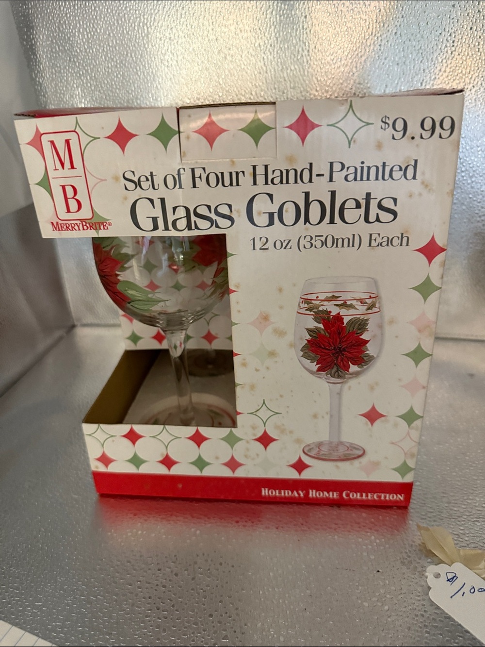 Vintage Merry Brite Set of Four Hand Painted Glass Goblets